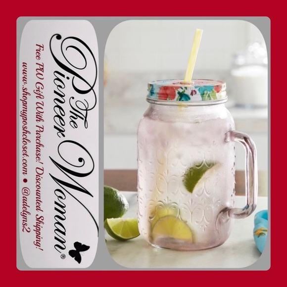 Last One! 🌺 New The Pioneer Woman 32oz Rose Mason Jar Glass, Qty 1 - Picture 3 of 7